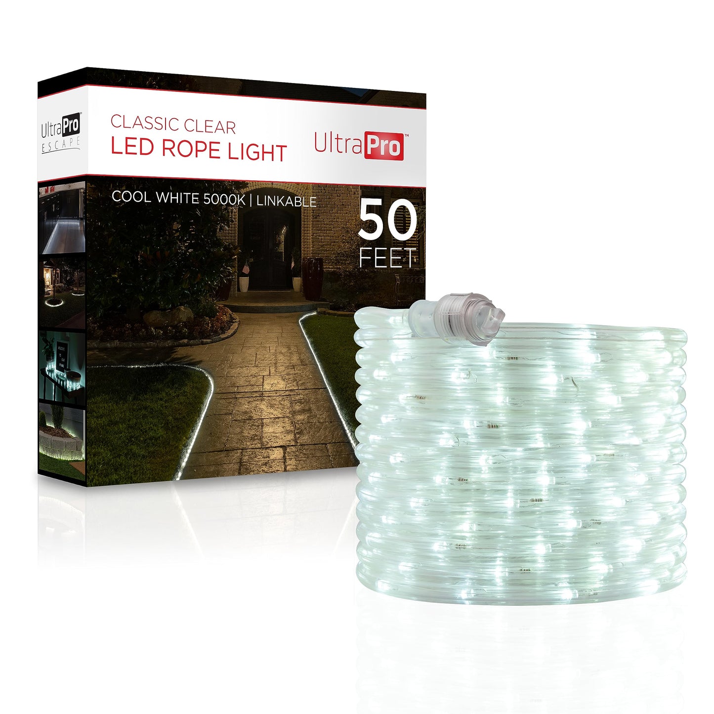 UltraPro LED Rope Lights, 50ft, Cool White 5000K, Indoor/Outdoor, Waterproof, Model 54846