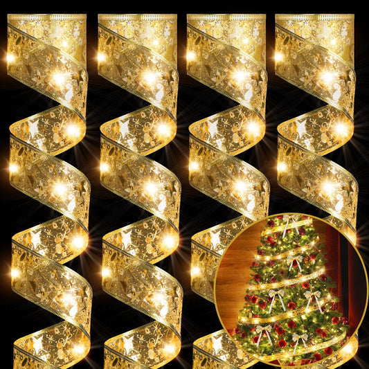 Sherr 79ft Christmas Ribbon Lights, 240 LED Fairy Lights, Battery Operated, Gold, Model SH-79FT-240-G-HD