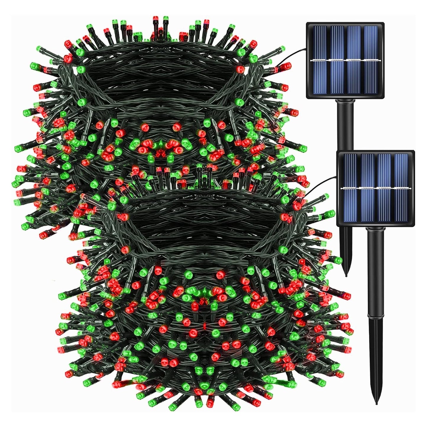 Dazzle Bright Solar String Lights, 200 LED, 66 FT, 8 Modes, Waterproof, Red White and Blue, for 4th of July Decorations