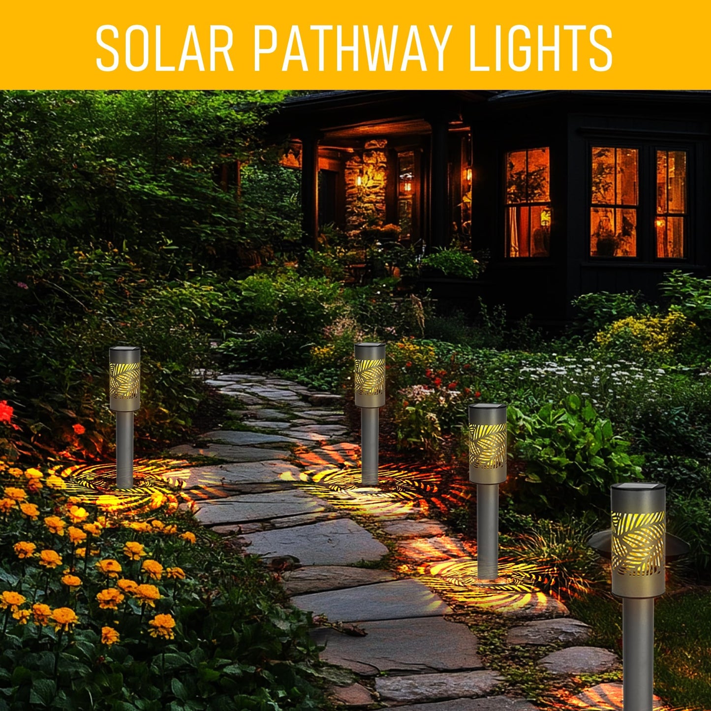 Dazzle Bright Solar Pathway Lights, 12 Pack LED Warm White, Waterproof, Black, Model SOLAR-B